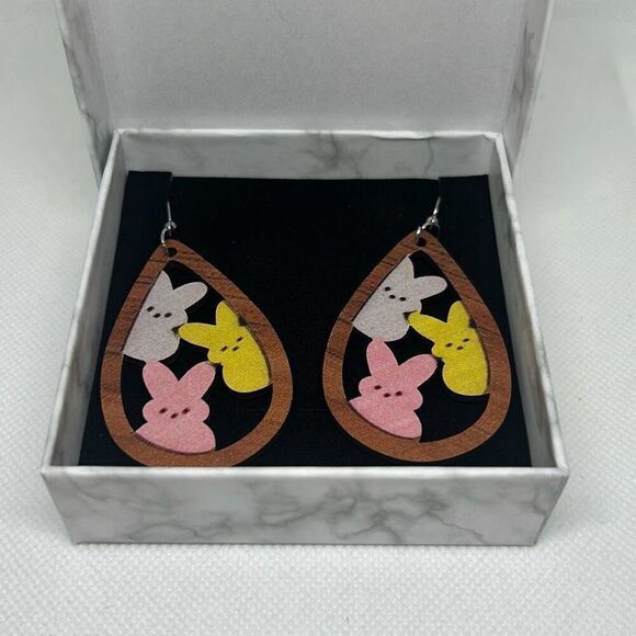 Cute Three Rabbit Waterdrop Shape Easter Earrings Easter Bunny Jewelry - Picture 1 of 1